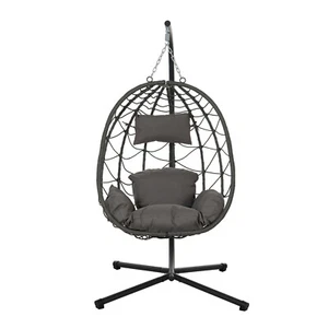 Outdoor Indoor Rattan Egg Hanging Chair Patio Wicker Swing Chair with Cushion - Picture 1 of 11