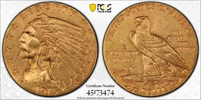 1915 $2.5 INDIAN HEAD QUARTER EAGLE GOLD PCGS MS61 CAC (D209) - Image 1 of 4