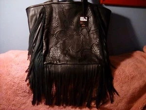 NWT Frye Vivian Black Leather Fringe Large Tote Bag - Picture 1 of 7