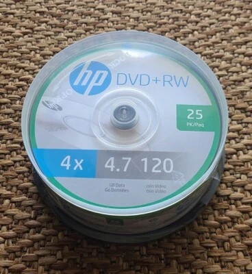 hp DVD+RW 4X 4.7GB 120 Minute Video 25 Pack Spindle Brand New Sealed  - Image 1 of 3