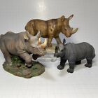 Vintage African Rhinoceros Figurine Rhino Lot 3 Types Resin Porcelain Plastic
