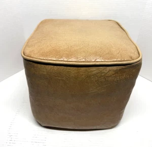 Vintage Cube Square Foot Rest Ottoman Naugahyde Beige Brown 14"x14"z12" - Picture 1 of 9