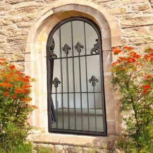 Gerahmter Bogenspiegel Wandmontage Gusseisen großer Spiegel Innen Außen Garten - Bild 1 von 7