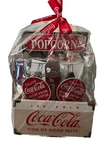 Coca-Cola GIFT SET Glasses Coasters Wood Crate Straws Bottle Opener Movie Night  - Picture 1 of 2