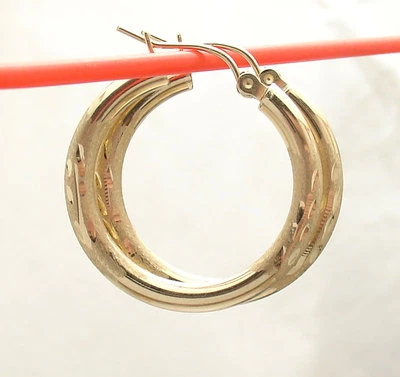 1" Diamond Cut Round Hoop Earrings REAL 10K Yellow Gold 3mm X 25mm  - Изображение 1 из 4