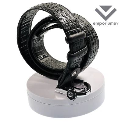 evgothicjewelry Crocodile Embossed Black Leather Men Women Cut to Size Belt 0175 - Photo 1/4