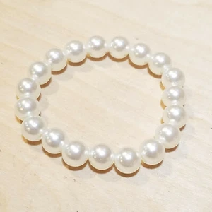 Faux Pearl Bracelet White Elastic Stretchy Beads Swanky Barn - Picture 1 of 12