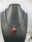 Vintage Mexico 925 Sterling Silver Wire Choker 13 Necklace W Red Stone Pendant