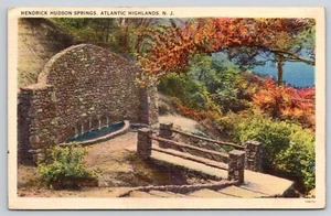 Hendrick Hudson Springs Atlantische Highlands NJ 1938 Postkarte Leinen Panoramablick - Bild 1 von 2