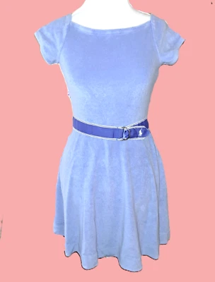 Girls vtg POLO RALPH LAUREN purple blue terry cloth dress M 8 logo belt solid - Image 1 of 4