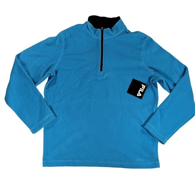 Fila Fleece Pullover Sweater Mens Size L Blue 1/2 Zip Mock Neck Polyester  - Image 1 of 4