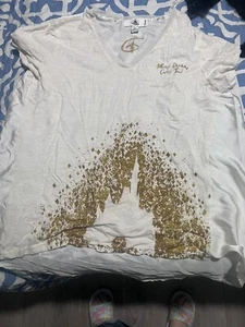 Disney Parks T-Shirt Cinderella Castle Women XL White Gold Glitter Mixed Media - Picture 1 of 2