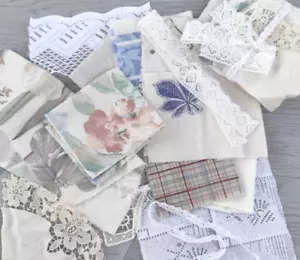 Slow stitch junk journal kit Vintage fabric scraps Lace Doily Sewing Craft K#10 - Picture 1 of 18