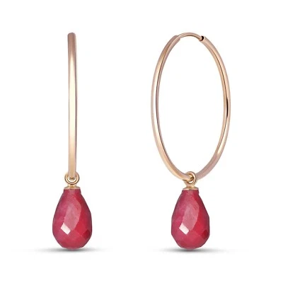 14K. SOLID GOLD HOOP EARRINGS WITH NATURAL RUBIES - Image 1 of 4