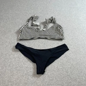 Boys + Arrows Bikini Woman L Black Stripe Thong Ruffle Beach Pool Cruise Resort - Picture 1 of 9