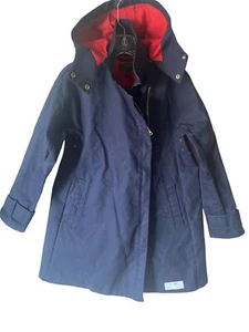 JCrew Swing Trench Coat Size XS Navy Hooded Rain Jacket B8412 Nice 👍🏼 - Picture 1 of 13