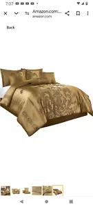 Chezomi Coll. Royale Jacquard Floral Comforter Set/Gold/Oversized Queen/7 Pcs - Picture 1 of 10