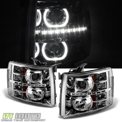 2007-2013 Chevy Silverado 1500 2500 3500 SMD DRL LED Halo Projector Headlights - Image 1 of 4