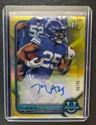 2021 Bowman University Tyler Allgeier Chrome Prospect Auto Yellow Refractor /75 - Image 1 of 2