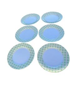 Lot 6 TARGET SUMMERVILLE 11" DINNER PLATE MELAMINE  ORANGE GREEN CHECKER PATTERN - Picture 1 of 4