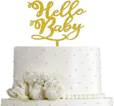 Topper de pastel acrílico Hello Baby, dorado brillante Foto 1 de 4