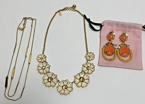 Kate Spade New York Flower Gold Tone Cream Enamel Necklace & Chandelier Earrings - Picture 1 of 7