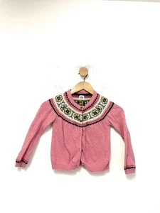 MINI BODEN Kids Fair Isle Cardigan Sweater Pink Wool Size 6-7 - Picture 1 of 5