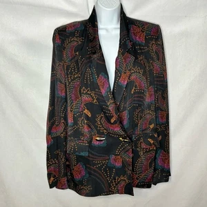 Farm Rio Black Paisley Bird Sequin Blazer size Medium EUC Brazil Chic Jacket - Picture 1 of 6