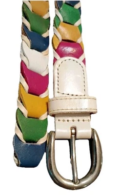 Cinturón de cuero trenzado arco iris multicolor XL hebilla de latón macizo vintage para mujer Foto 1 de 4