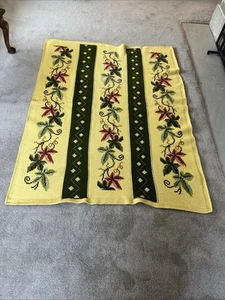 Vtg Handmade Knitted/Needlepoint Foliage Throw Blanket Green/Goldenrod 60” X 46” - Picture 1 of 5