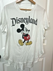 ^New DISNEYLAND Mickey Mouse White Rhinestone T Shirt Disney Sparkle Size L - Picture 1 of 2