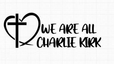 "Todos Somos Charlie Kirk" Vinilo Coche Calcomanía Corazón Cruz Dios Jesús Trump MAGA EE. UU. Foto 1 de 4