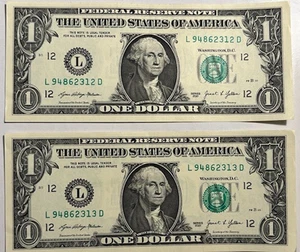 (2) 2021 $1 bills in SEQUENCE | CRISP - Picture 1 of 2