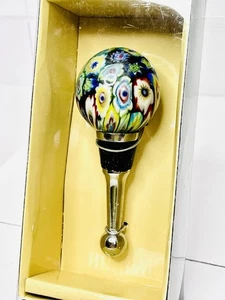 Murano Millefiori Design Kunst Glas Wein Flasche Stopfen 4" lang Deko LS Kunst - Bild 1 von 8