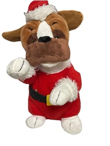 Christmas Santa Brown & White Dog Singing & Moving Musical Soft Toy Battery - Picture 1 of 8