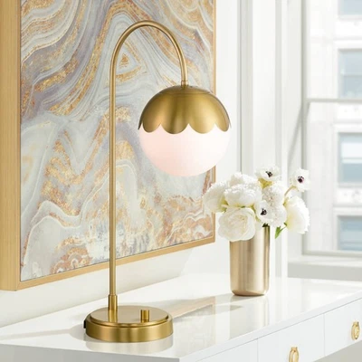 360 Lighting Camila 25" Antique Brass Globe Lamp with USB and Outlet - Image 1 of 4