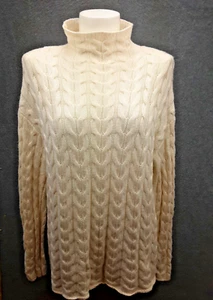 Portmans Size L Creamy White High Neckline Cable Knit Wool Cashmere Jumper - Picture 1 of 10