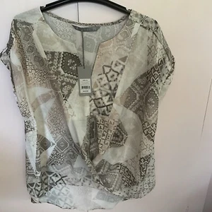 KATIES 14 Wrap HiLo Top Capped Rolled Sleeve, Mosaic Autumn Colour Print BNWT - Picture 1 of 3