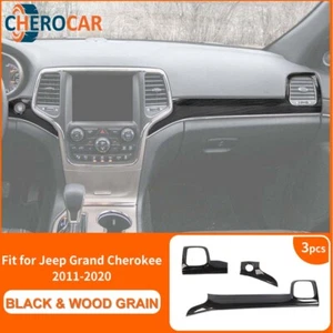 3x Black Wood Grain Center Console Dashboard Trim Kit For Grand Cherokee 2011-20 - Foto 1 di 13