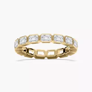 1.50 Ct Emerald Cut Lab Grown Diamond Eternity Wedding Band Ring 14k Yellow Gold - Picture 1 of 4