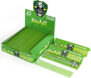 Alien-Puff Blättchen Long Papers - 25 Packs, King Size+1x Tips, Grün, Ultra Dünn - Bild 1 von 3