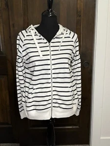 Torrid NWT Womens Black & White Stripe Zipper Hoodie Sweatshirt Top Size 0 - Picture 1 of 2