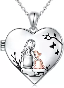 925 Sterling Silver Heart Mother Daughter Hold Pictures Photo Locket Necklace - Picture 1 of 6