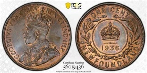 1936 Newfoundland Large Cent PCGS MS64BN Lot#G050 Choice UNC! - Picture 1 of 4