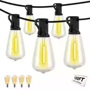100FT Dimmable ST38 LED Outdoor String Lights Waterproof Patio with 54 Shatterpr - Picture 1 of 7