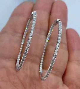 2Ct Round Created Diamond Inside Out Large Hoop Earrings 14K White Gold Plated - Picture 1 of 7