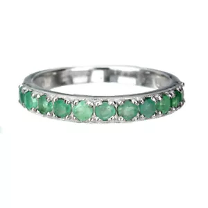 Unheated Round Green Emerald 2.5mm 14K White Gold Plate 925 Sterling Silver Ring - Picture 1 of 10