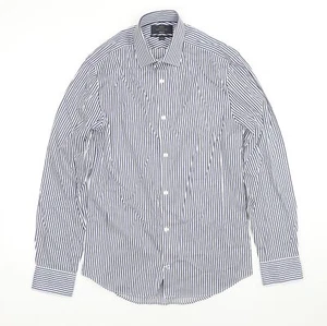 Marks and Spencer Mens Blue Striped Cotton blend Size 14.5 Collared - Picture 1 of 10