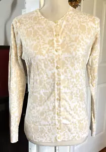 Eddie Bauer Cardigan Sz Med Button Down Sweater White Beige Floral Minimalist - Picture 1 of 9