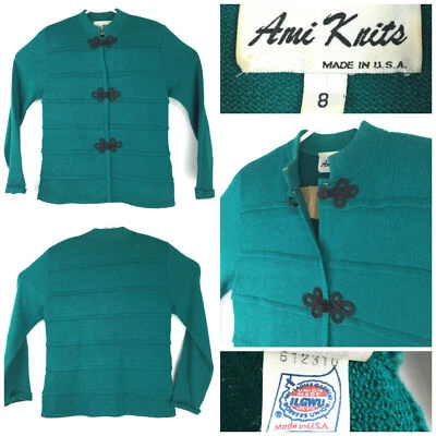 Abrigo sin cuello verde oscuro 1/2 ojo gancho de colección Ami Knits para mujer talla 8 (36 pulgadas busto) Foto 1 de 4